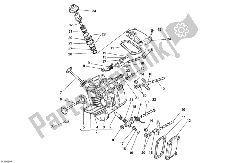 All parts for the Horizontal Cylinder Head of the Ducati Monster 695 USA 2008